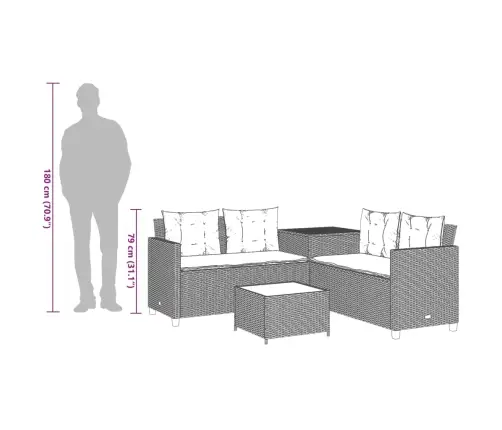 Dārza Dīvāns Ar Galdiņu Un Spilveniem, Pelēka Pe Rotangpalma Vidaxl