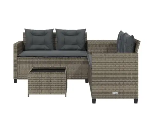 Sodo Sofa Su Stalu/Pagalvėlėmis, Pilka, Poliratanas, L Formos