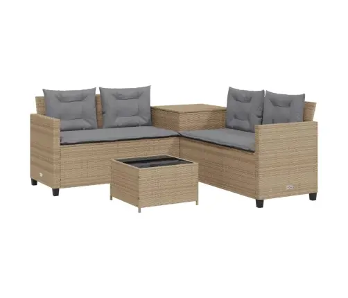 Sodo Sofa Su Stalu/Pagalvėlėmis, Smėlio, Poliratanas, L Formos