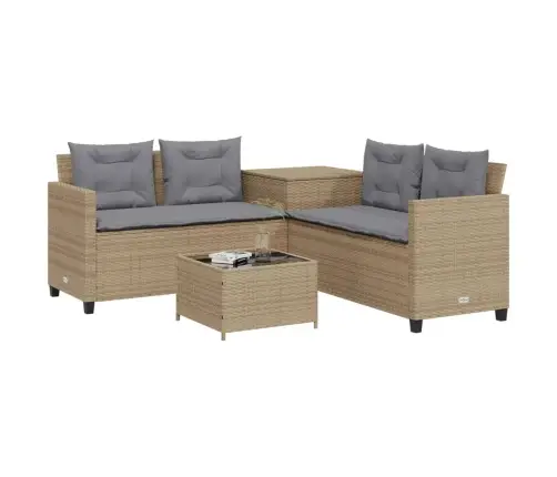 Sodo Sofa Su Stalu/Pagalvėlėmis, Smėlio, Poliratanas, L Formos