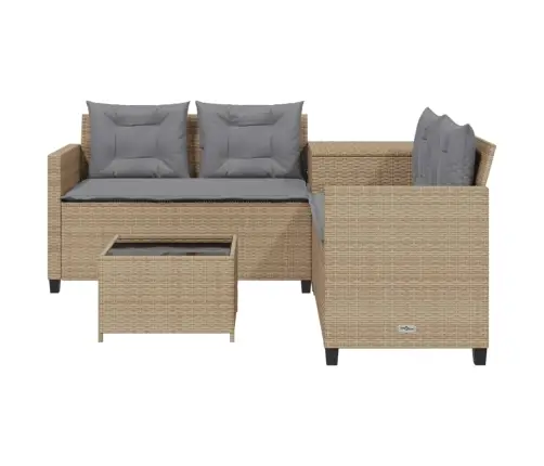 Sodo Sofa Su Stalu/Pagalvėlėmis, Smėlio, Poliratanas, L Formos