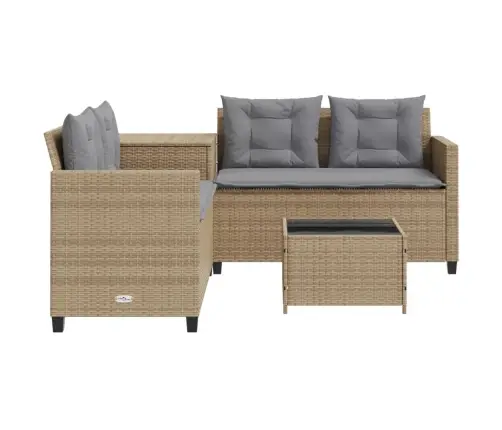 Sodo Sofa Su Stalu/Pagalvėlėmis, Smėlio, Poliratanas, L Formos