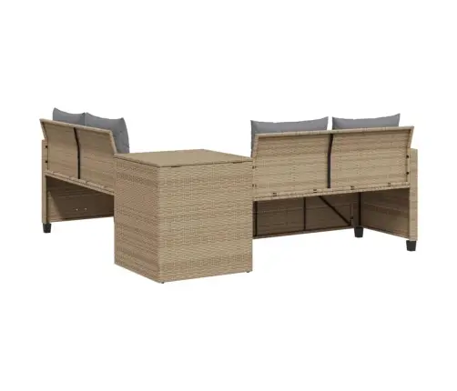 Sodo Sofa Su Stalu/Pagalvėlėmis, Smėlio, Poliratanas, L Formos