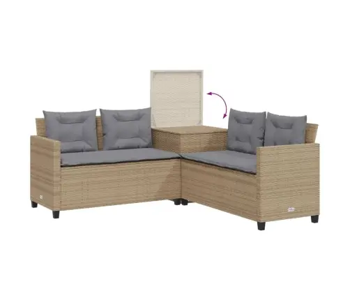 Sodo Sofa Su Stalu/Pagalvėlėmis, Smėlio, Poliratanas, L Formos