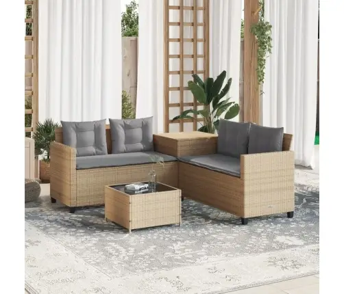 Sodo Sofa Su Stalu/Pagalvėlėmis, Smėlio, Poliratanas, L Formos