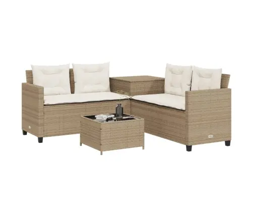 Dārza Dīvāns Ar Galdiņu Un Spilveniem, Bēša Pe Rotangpalma Vidaxl