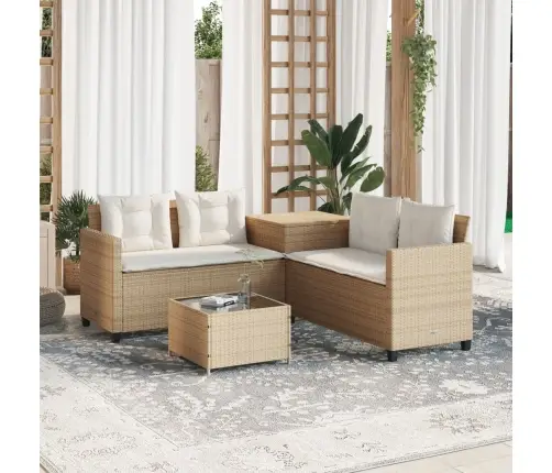 Dārza Dīvāns Ar Galdiņu Un Spilveniem, Bēša Pe Rotangpalma Vidaxl