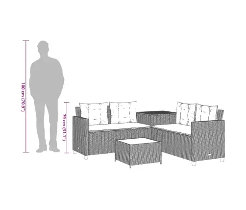 L-Kujuline Aiadiivan Koos Laua Ja Patjadega, Helehall, Rotang