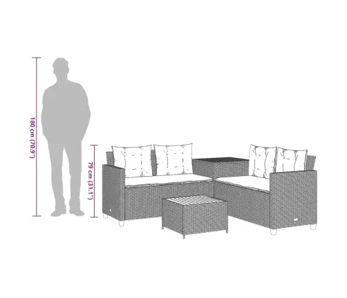 Dārza Dīvāns Ar Galdiņu Un Spilveniem, Melna Pe Rotangpalma Vidaxl