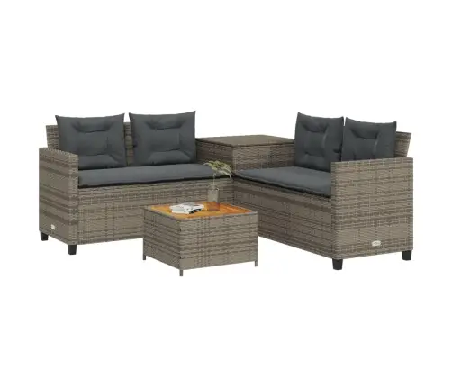 Dārza Dīvāns Ar Galdiņu Un Spilveniem, Pelēka Pe Rotangpalma Vidaxl