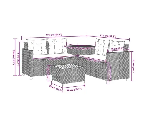 Dārza Dīvāns Ar Galdiņu Un Spilveniem, Pelēka Pe Rotangpalma Vidaxl