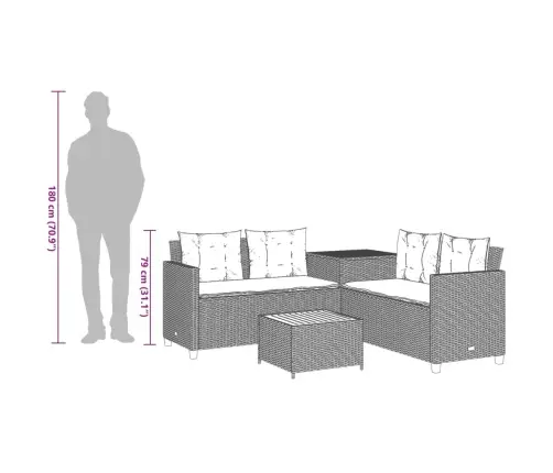 Dārza Dīvāns Ar Galdiņu Un Spilveniem, Pelēka Pe Rotangpalma Vidaxl