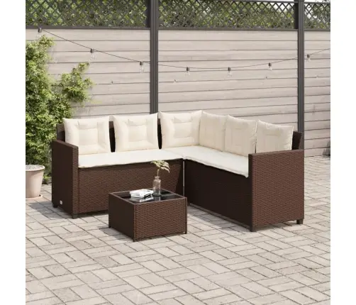 Sodo Sofa Su Stalu/Pagalvėlėmis, Ruda, Poliratanas, L Formos