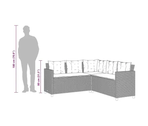 Sodo Sofa Su Stalu/Pagalvėlėmis, Ruda, Poliratanas, L Formos