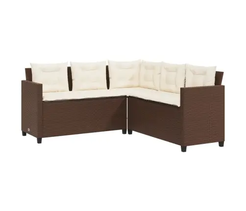 Sodo Sofa Su Stalu/Pagalvėlėmis, Ruda, Poliratanas, L Formos