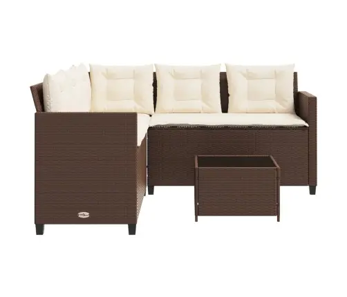 Sodo Sofa Su Stalu/Pagalvėlėmis, Ruda, Poliratanas, L Formos