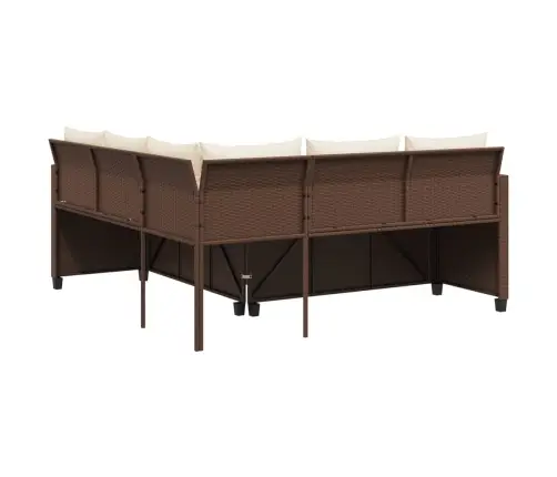 Sodo Sofa Su Stalu/Pagalvėlėmis, Ruda, Poliratanas, L Formos