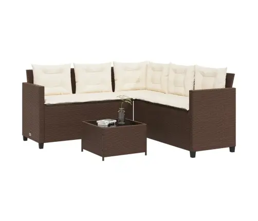 Sodo Sofa Su Stalu/Pagalvėlėmis, Ruda, Poliratanas, L Formos