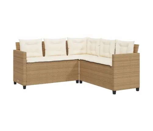 Sodo Sofa Su Stalu/Pagalvėlėmis, Smėlio, Poliratanas, L Formos