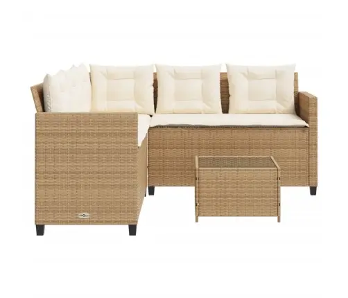 Sodo Sofa Su Stalu/Pagalvėlėmis, Smėlio, Poliratanas, L Formos