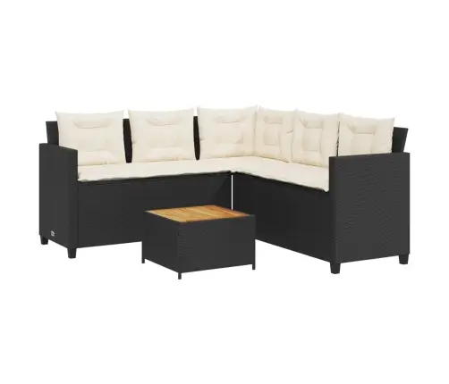 Sodo Sofa Su Stalu/Pagalvėlėmis, Juoda, Poliratanas, L Formos Sodo Sofa Su Stalu/Pagalvėlėmis, Juoda, Poliratanas, L Formos