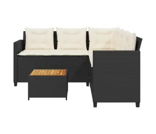Sodo Sofa Su Stalu/Pagalvėlėmis, Juoda, Poliratanas, L Formos Sodo Sofa Su Stalu/Pagalvėlėmis, Juoda, Poliratanas, L Formos
