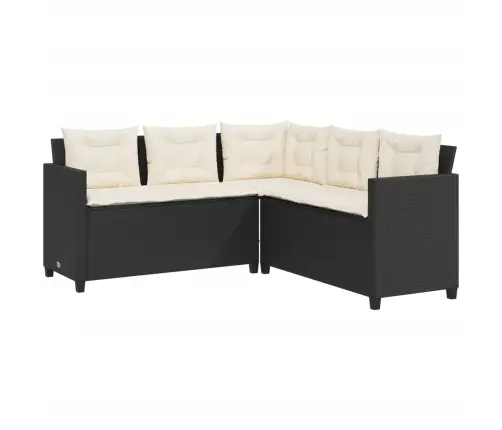 Sodo Sofa Su Stalu/Pagalvėlėmis, Juoda, Poliratanas, L Formos Sodo Sofa Su Stalu/Pagalvėlėmis, Juoda, Poliratanas, L Formos