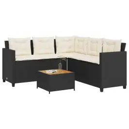Sodo Sofa Su Stalu/Pagalvėlėmis, Juoda, Poliratanas, L Formos