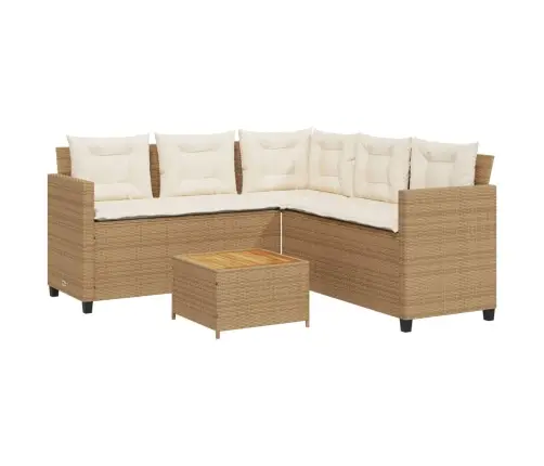 Sodo Sofa Su Stalu/Pagalvėlėmis, Smėlio, Poliratanas, L Formos