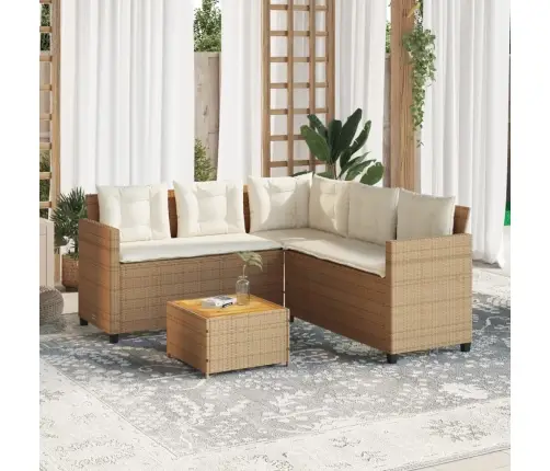 Sodo Sofa Su Stalu/Pagalvėlėmis, Smėlio, Poliratanas, L Formos