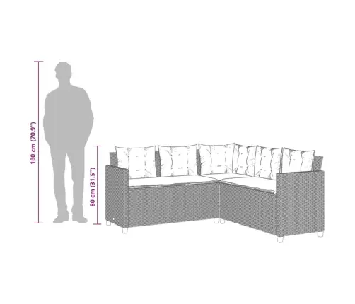 Sodo Sofa Su Stalu/Pagalvėlėmis, Smėlio, Poliratanas, L Formos