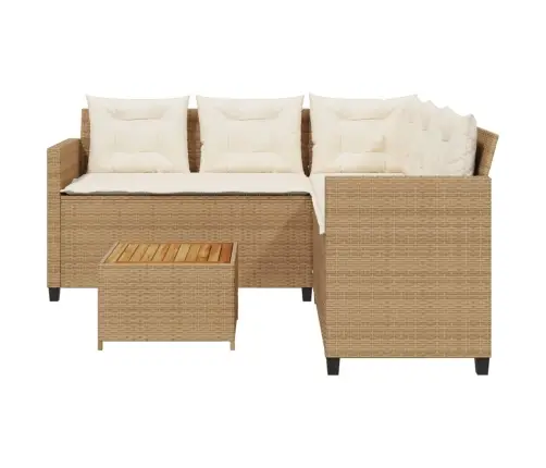 Sodo Sofa Su Stalu/Pagalvėlėmis, Smėlio, Poliratanas, L Formos