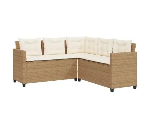 Sodo Sofa Su Stalu/Pagalvėlėmis, Smėlio, Poliratanas, L Formos