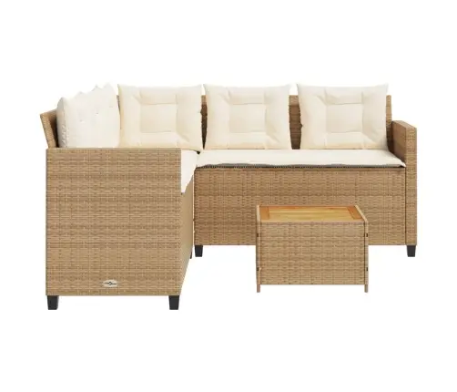 Sodo Sofa Su Stalu/Pagalvėlėmis, Smėlio, Poliratanas, L Formos