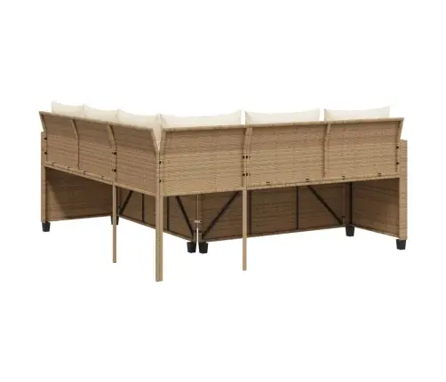 Sodo Sofa Su Stalu/Pagalvėlėmis, Smėlio, Poliratanas, L Formos