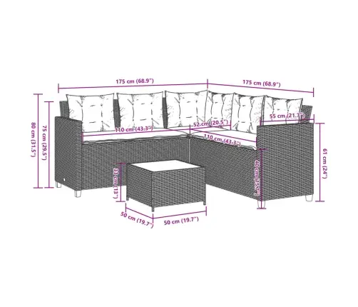 Sodo Sofa Su Stalu/Pagalvėlėmis, Smėlio, Poliratanas, L Formos