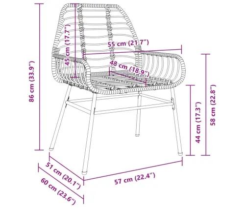 Dārza Krēsli, 2. Gab., Melna Pe Rotangpalma Vidaxl