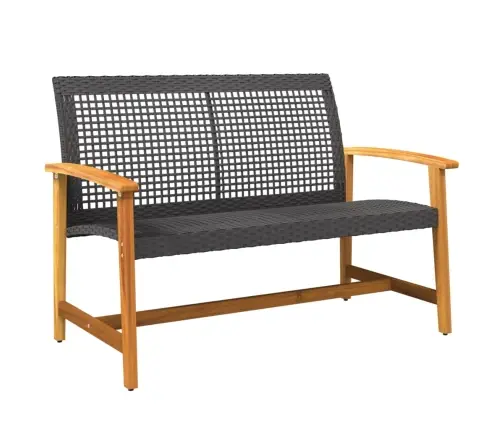 Sodo Suoliukas, Juodas, 112cm Poliratanas Ir Akacijos Mediena