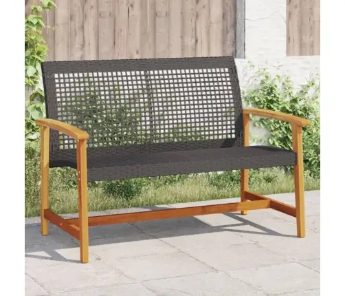 Sodo Suoliukas, Juodas, 112cm Poliratanas Ir Akacijos Mediena