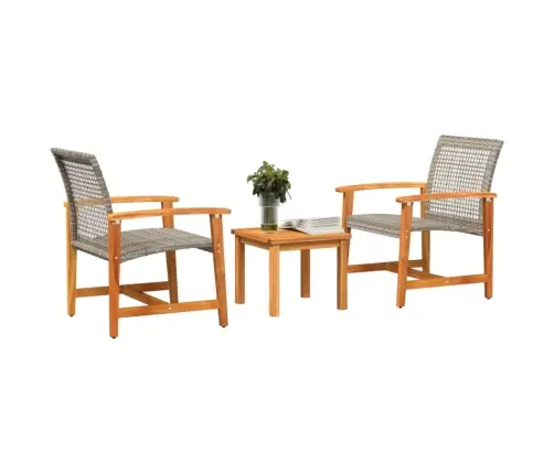 3-Daļīgs Bistro Mēbeļu Komplekts, Pelēka Pe Rotangpalma Vidaxl