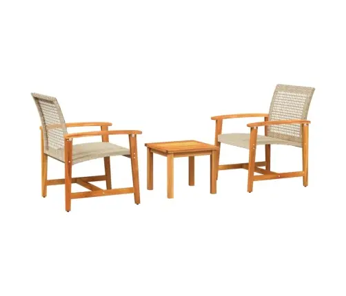 Bistro Baldų Komplektas, 3 Dalių, Smėlio, Poliratanas/Akacija