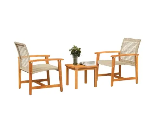 Bistro Baldų Komplektas, 3 Dalių, Smėlio, Poliratanas/Akacija