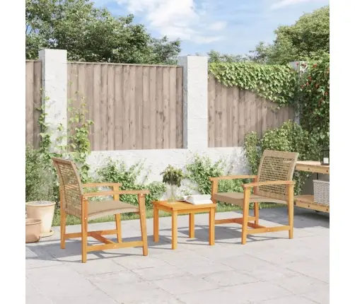 Bistro Baldų Komplektas, 3 Dalių, Smėlio, Poliratanas/Akacija