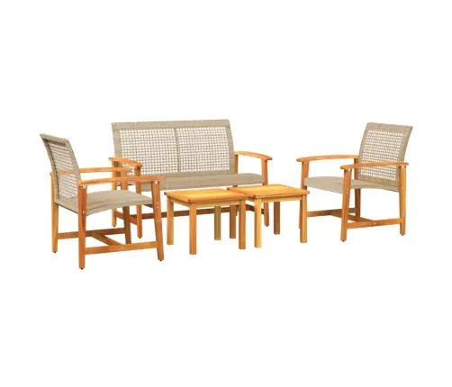 5-Daļīgs Dārza Mēbeļu Komplekts, Bēša Pe Rotangpalma, Akācija Vidaxl