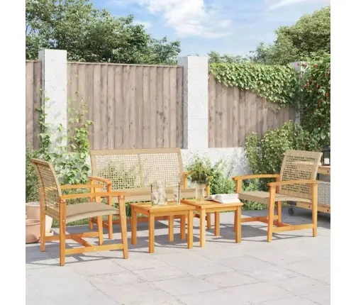 5-Daļīgs Dārza Mēbeļu Komplekts, Bēša Pe Rotangpalma, Akācija Vidaxl