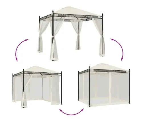 Võrkseintega Paviljon, Kreemjas, 2,93 X 2,93 M, Teras