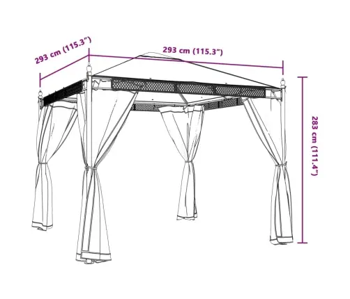 Võrkseintega Paviljon, Kreemjas, 2,93 X 2,93 M, Teras