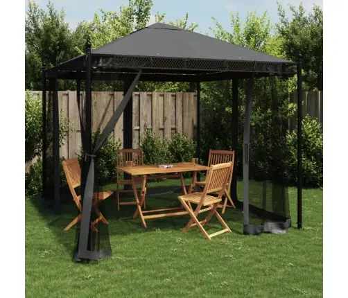 Dārza Nojume Ar Tīkla Sienām, 2,93X2,93 M, Tērauds, Pelēka Vidaxl