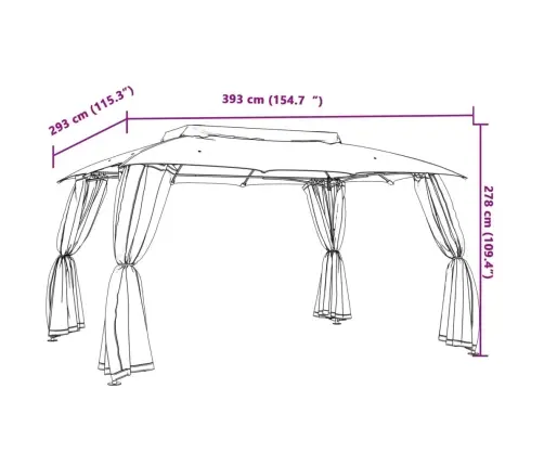 Kahekordse Katuse Ja Võrkseintega Paviljon Kreemjas 3,93X2,93 M