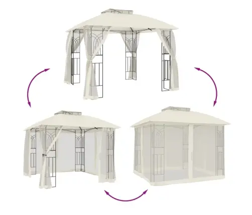 Dārza Nojume, Dubults Jumts, Sienas, 2,94X2,94 M, Tērauds, Bēša Vidaxl